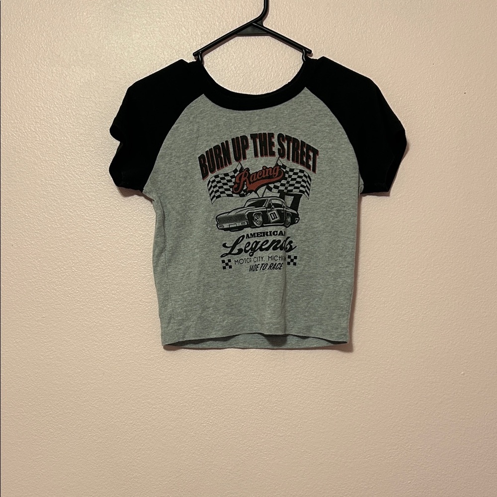 Burn Up The Street Racing womans Gray and Black T-Shirt